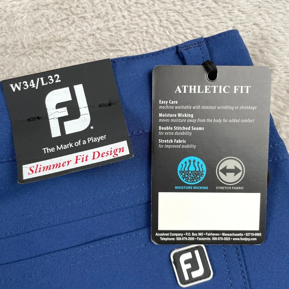 New FootJoy Athletic Fit Pants Mens 34x32 Blue Slim Fit Wicking Stretch Golf